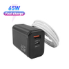  Cargador USB C de 65 W, bloque de cargador rápido GaN de 3 puertos Nexode, cargador plegable compacto