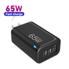 Cargador de pared GaN USB-C de 1A1C/1A2C 65W con paladio de suministro de energía para computadoras portátiles, tabletas y teléfonos