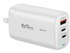 Cargador de pared GaN de 3 puertos y 66 W de conversión personalizada, 2 adaptadores de carga rápida USB-C, 1 adaptador de enchufe de viaje GaN de carga rápida USB-A 3.0 de 65 W con enchufes para Reino Unido, UE, Australia y EE. UU.