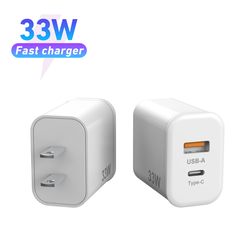 Cargador de pared USB C GaN de 33W PD 30W + QC 4,0 PPS bloque de carga súper rápida con pantalla de vatios y adaptador de corriente de puerto tipo C con enchufe plegable 